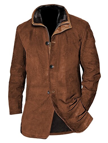  Men's Lightweight Jacket Casual Jacket Suede Jacket Outdoor Daily Wear Windproof Pocket Spring Fall Plain Fashion Streetwear Lapel Regular Black Navy Blue Brown Gray Jacket