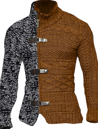  Homme Gilet Cardigan Cardigan épais Pull court torsadé Tricoter Normal Zippé Bouton Bloc de couleur Mao Rétro Vintage Guêtres Casual Usage quotidien Vêtement Tenue Manche raglan Automne Hiver Noir
