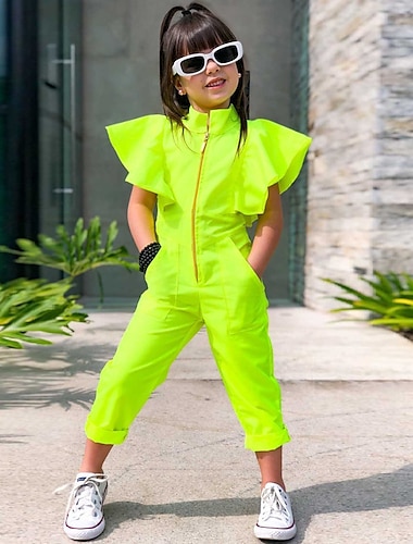  Barn Flickor Overall och jumpsuit Ensfärgat Aktiv Utomhus 3-7 år Höst fluorescerande grön Orange