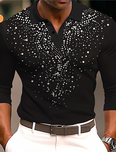  Férfi Grafika Pólóingek Golfing Hosszú ujj Pólóingek Galléros ingek Alkalmi Nyaralási viselet Rave Wear Party ruhák 3D nyomtatás Gombok Ősz & tél Fekete Fehér Szürke