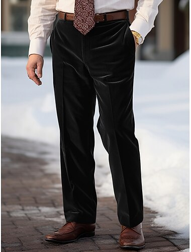  Herren Anzughosen Hose Hosen Anzughose Samthose Tasche Gerade geschnitten Glatt Komfort Atmungsaktiv Outdoor Täglich Ausgehen Modisch Brautkleider schlicht Schwarz Wein