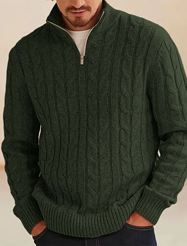  Bărbați Pulover Pulover pulover Pulover tricotat Striat Cablu Tricotat Regulat Tricotat Simplu Quarter Zip Epocă Păstrați-vă cald Purtare Zilnică Ieșire Îmbrăcăminte Toamnă Iarnă Negru Albastru S M L
