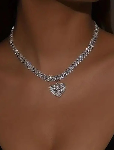  Choker Necklace Rhinestone Copper Rhinestones Women's Vintage Fashion Simple Geometrical Heart Heart Shape Necklace For Birthday Street Daily