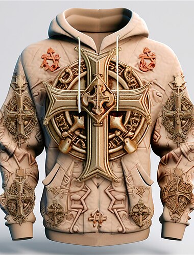  Herren Graphic Kreuz Hoodie Sweatshirt Kapuze Hoodies Pullover Hoodie Sweatshirt Kapuze Langarm Sweatshirt mit Kapuze Mit Kapuze Modisch 3D-Druck Sports Outdoor Festtage Urlaub Blau Braun Bedruckt