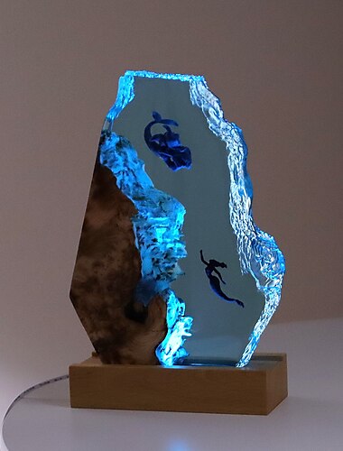  Mantarochen und Paar Taucher Harz Nachtlicht Meerjungfrau Wal Büro Desktop Kunst Ornamente Schiffbruch Oktopus Weihnachtsgeschenk Massivholz Harz Nachtlampe