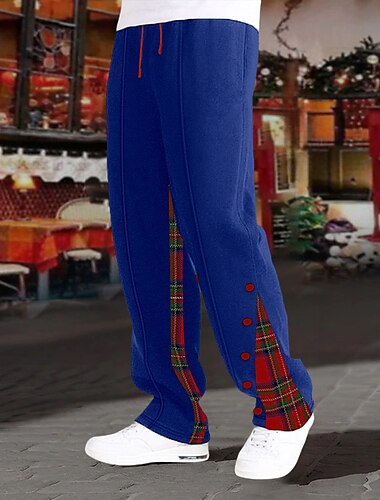 Men's Sweatpants Joggers Trousers Drawstring Elastic Waist Straight Leg Plaid Patchwork Comfort Breathable Christmas Daily Holiday Sports Fashion Black White