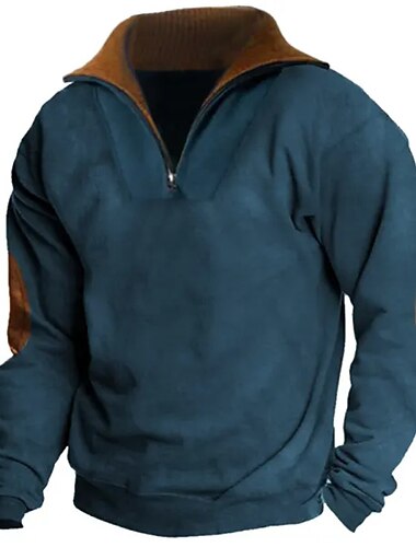  Hombre Sudadera Sudadera con un cuarto de cremallera Azul Piscina Media cremallera Bloque de color Retazos Deporte Diario Festivos Poliéster Ropa de calle Básico Casual Primavera & Otoño Ropa