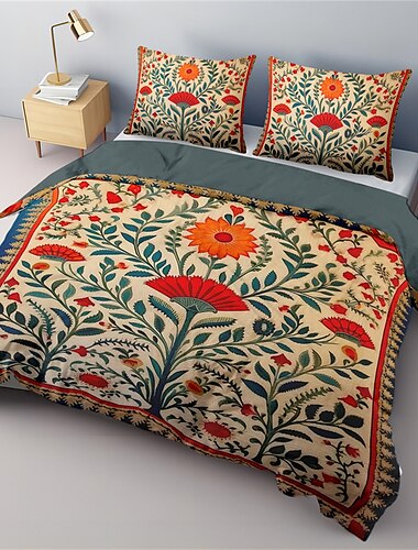  Mittelalterliche Quiltkunst mit dem Baum des Lebens-Musters, Bettbezug-Set, weiches 3-teiliges Luxus-Baumwoll-Bettwäsche-Set, Heimdekoration, Geschenk