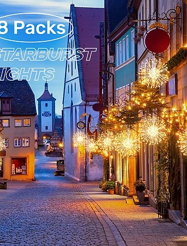  8 stuks vuurwerk kerstversiering starburst totaal 800 leds koperdraad fairy twinkle lights plug in string lights afstandsbediening 8 modi waterdichte starburst lichten voor kerst verjaardag slaapkamer