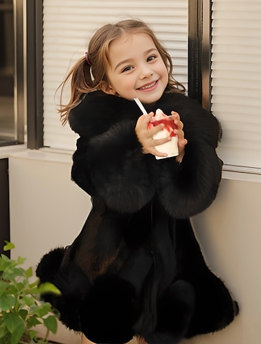  kinderkleidung Mädchen Faux-Pelz-Mantel Feste Farbe Modisch Leistung Baumwolle Mantel Oberbekleidung 2-9 Jahre Frühling Schwarz Weiß Rosa