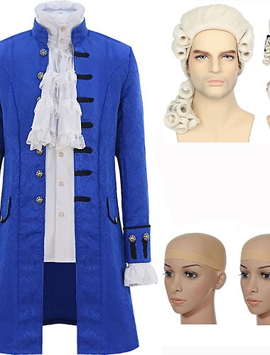 conjunto con camisa con volantes gabardina jacquard peluca colonial 2 * gorros de peluca trajes victorianos medievales para hombres retro vintage princesa vampiro cosplay disfraz halloween fiesta de