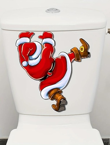  Adhesivo navideño creativo de Papá Noel para escalar, adhesivo decorativo para tapa de inodoro, adhesivo decorativo para tapa de inodoro, adhesivo para tapa de inodoro, adhesivo para tapa de inodoro, adhesivos removibles para renovación de baños