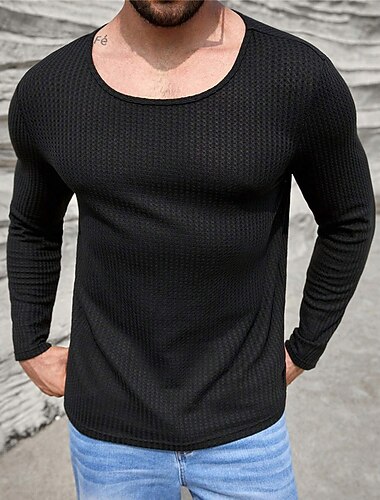  Ανδρικά Μπλουζάκι βάφλας Βάφλα πουκάμισο Μπλουζάκι Μπλουζάκι μπλουζάκι Μακρυμάνικο Στρογγυλή Ψηλή Λαιμόκοψη Άνοιξη & Χειμώνας Σκέτο Μοντέρνα Υψηλής Ποιότητας Βασικό Διακοπές Δρόμος Εξόδου