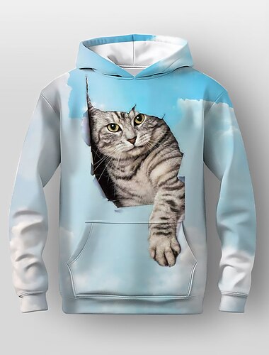  Dívčí 3D Kočka Kapuce Pullover Dlouhý rukáv 3D tisk Podzim Zima Aktivní Módní Roztomilý Děti 3-12 let Venkovní Ležérní Denní Běžný