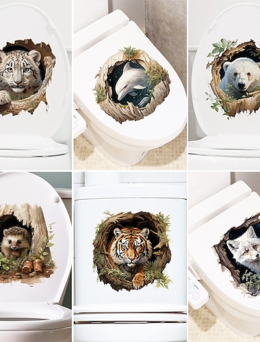  Kreative 3D-Toilettenaufkleber, Badezimmer, dekorative Aufkleber, Tigeraufkleber, Hundeaufkleber, Katzenaufkleber
