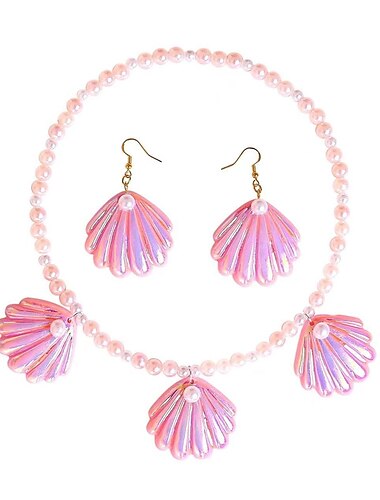  rosa skjell halskjede øredobber armbånd sett for kvinner jenter halloween kostyme cosplay antrekk dress up fest tilbehør sommer strand mote smykker