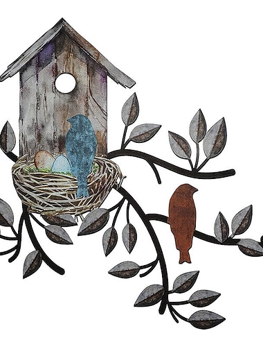  1 szt. Ptasie gniazdo metalowe dekoracje ścienne na zewnątrz odporne na rdzę rzeźby ścienne idealne do ogrodu, domu, domu wiejskiego, patio i sypialni