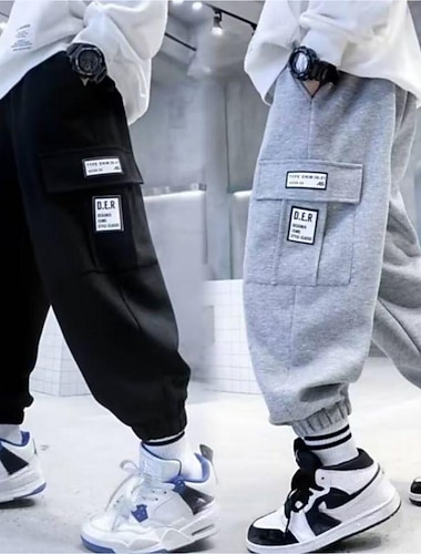 Bambino Da ragazzo Pantaloni della tuta I pantaloni Tasche Tinta unica Alfabetico Comfort Pantaloni Scuola Giornaliero Nero Grigio   Bambino Da ragazzo Pantaloni della tuta I pantaloni Tasche Tinta unica Alfabetico Comfort Pantaloni Scuola Giornaliero Nero Grigio