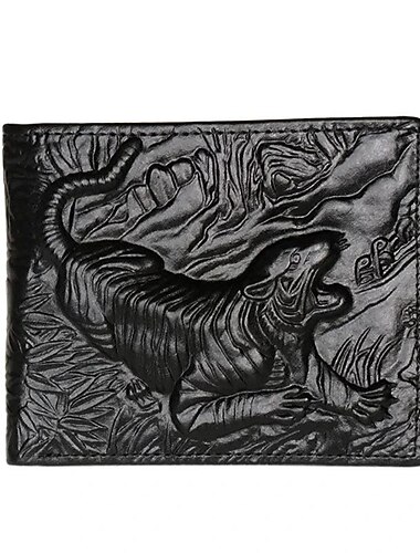  Carteira masculina de couro genuíno vintage com impressão 3D porta-cartões de tigre