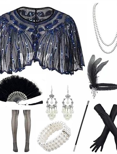  Retro vintage Roaring jaren '20 Jaren 1920 Outfits Jaren '20 flapper hoofdband Accessoires ingesteld The Great Gatsby Bruiloftsgast Pailletten Lovertje Dames Halloween Carnaval Maskerade Carnaval
