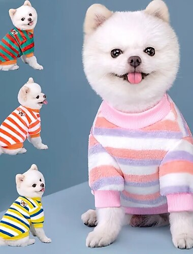  Gestreifter Fleece-Pullover für Hunde, weiche, warme Hundekleidung, süßes Welpen-Sweatshirt, Haustierbekleidung