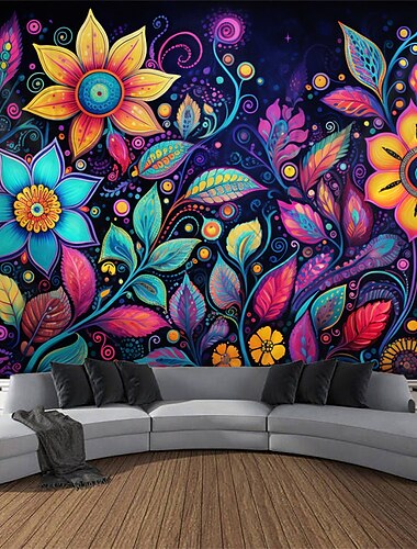  Schwarzlicht Wandteppich UV reaktiv im Dunkeln leuchtend Party Neon Trippy Nebel Natur Landschaft Hängender Wandteppich Wandbild für Wohnzimmer Schlafzimmer