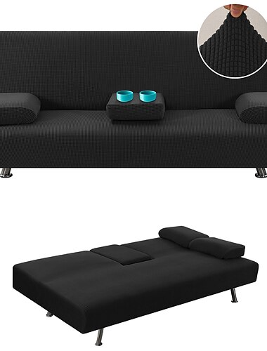  4db sztreccs futon huzatok kanapé huzat levehető karfákkal és pohártartókkal bútorvédő magas spandex kis kockák jacquard szövet