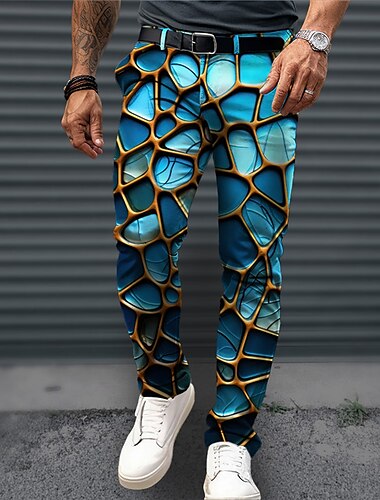  3D Print Affär Ledigt Herr 3D-utskrift Kostymbyxor Byxor Utomhus Dagliga kläder Streetwear Polyester Blå Orange Grön S M L Medium Midja Elasticitet Byxor