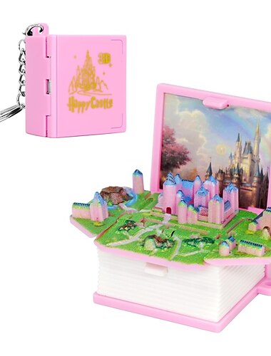  Schlüsselanhänger „Verzaubertes Schloss“ für Jungen und Mädchen, Pink, Harry Potter, Funko Pop, Miniaturen, süßes Spielzeug für Kinder von 3–5 Jahren &Erwachsene, verzauberte Schlossszene für Frauen,