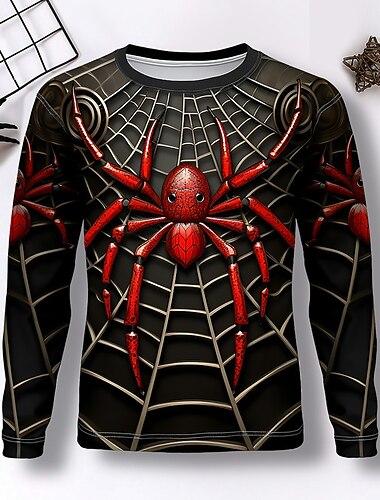  男の子 3D SPIDER Ｔシャツ シャツ 長袖 3Dプリント 秋 冬 スポーツ ファッション ストリートファッション 子供 3〜12年 クルーネック アウトドア カジュアル 日常 レギュラー
