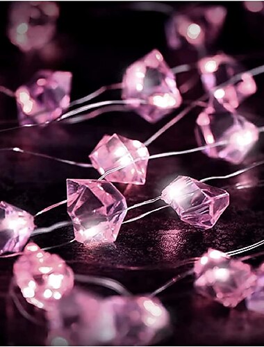  Rosa Kristallförmige Feenlichterkette 2m 20LEDs Kupferdrahtlichter Batteriebetrieben Hochzeitsfeier Zuhause Garten Feiertags Innen- und Außendekoration