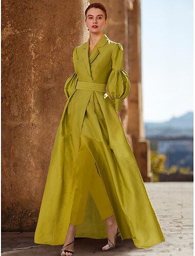  Combinaison  Pantalon de la Mère de la Mariée Invité de Mariage Élégant Col en V Longueur de Sol Manches Longues avec Ruching Couleur Unie 2025 taille sur mesure gratuite