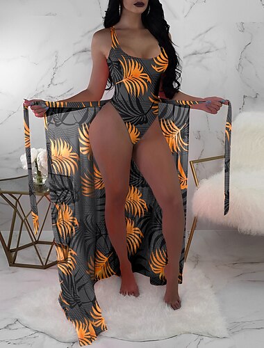  Damen Normal Badeanzug Bikinis Bademode 3 Teile Print Strandbekleidung Sommer Graphic Blumen Ärmellos Badeanzüge