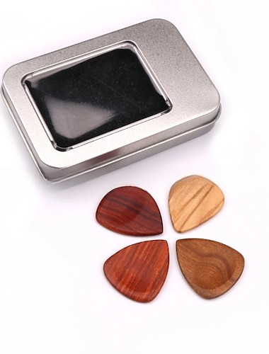  Plectres de guitare en bois massif, avec boîte de rangement en fer, 4 pièces