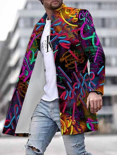  Voor heren Grafische prints graffiti Winterjas Overjas Jas Houd Warm Ademend Comfortabel Modieus Streetwear Zakelijk Werk Draag naar het werk Uitgaan Zak Afdrukken Herfst winter Strijkijzer Lange mouw