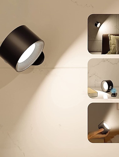  luzes de gabinete led com lâmpada remota recarregável montada na parede 3000mah, 3 temperaturas de cor luz magnética regulável com rotação de 360 ° sem fio para corredor de cabeceira do quarto