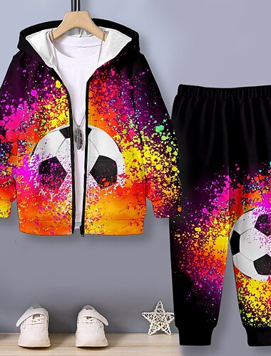 Мальчики 3D Футбол Комплект с капюшоном и спортивными штанами Набор Длинный рукав 3D печать Осень Зима Активный Мода Круто Дети 3-12 лет на открытом воздухе Отпуск Для улицы Стандартный   Мальчики 3D Футбол Комплект с капюшоном и спортивными штанами Набор Длинный рукав 3D печать Осень Зима Активный Мода Круто Дети 3-12 лет на открытом воздухе Отпуск Для улицы Стандартный