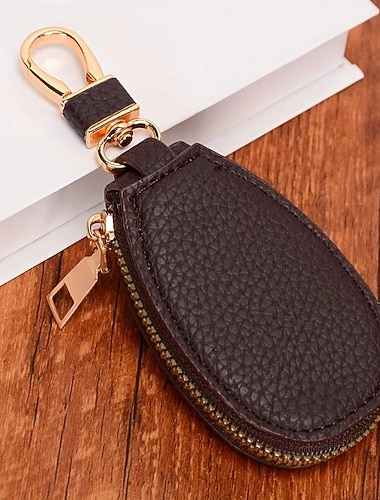  imitatieleren sleutelhoes met rits – compacte sleutelorganizer met sleutelhangerclip voor vrouwen en mannen, veilige sleutelhouder voor gebruik in de auto en thuis