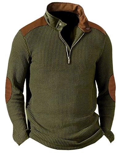  Per uomo Camicia a nido d'ape Maglietta Camicia a Maniche Lunghe Manica Lunga Colletto Mao Primavera & Autunno Blocco di colori Moda Designer Essenziale Patchwork Vacanza Streetwear Uscire Nero Blu