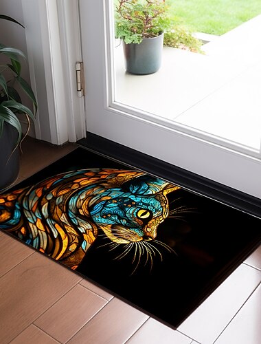 Vitral gato capacho tapetes laváveis tapete de cozinha antiderrapante tapete à prova de óleo interior ao ar livre decoração do quarto tapete de banheiro tapete de entrada