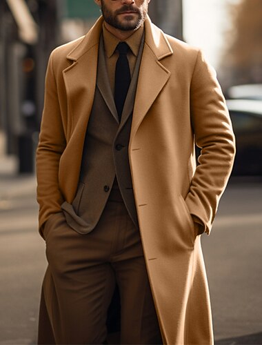  Per uomo Cappotto invernale Peacoat Trench Trench lungo Esterno Da tutti i giorni Autunno inverno Poliestere Tenere al caldo Antivento Capispalla Abbigliamento Di tendenza Streetwear Liscio Tasche