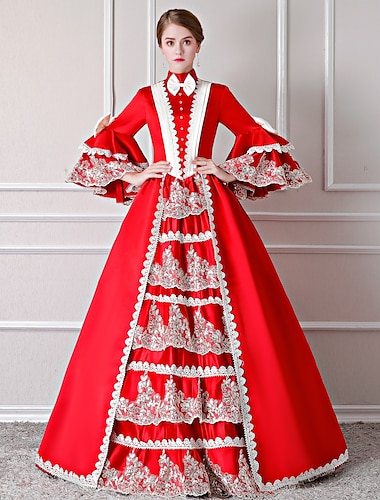  Gothique Rococo Inspiré vintage Robe Costume de fête Bal Masqué Princesse Shakespeare Couleur Unie Robe de bal Déguisement Femmes Noël Carnaval Nouvel An Soirée Mascarade Fête de mariage Adulte Robe