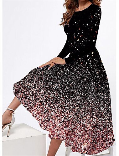  Damen Maxikleid Freizeitkleid Winterkleid A Linie Kleid Midi-Kleid Elegant Mode Stilvoll Formell Outdoor Party Normale Passform Tupfen Langarm Rundhalsausschnitt Rundhals Hellrosa Weiß Rosa Blau
