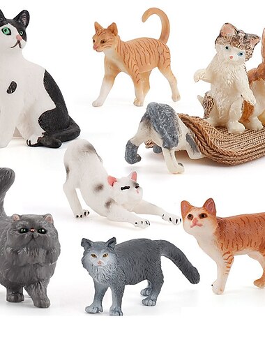  pvcソリッドシミュレーションペット猫モデル黒と白の猫ストレッチ怠惰な猫猫と遊ぶ卓上装飾小さな装飾品