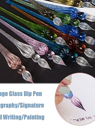  1st vintage glasdoppningspenna konstmålningstillbehör fyllning bläck signatur kalligrafi reservoarpenna