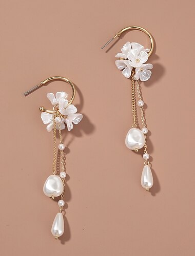  Dámské Bílá Krásné šperky Třásně Tvar květu Roztomilý stylové Náušnice Šperky Bílá Pro Svatební Párty 1 pár