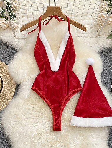  Papá Noel Mrs.Claus Pijamas de navidad Ropa Interior Disfraces Sexys De Navidad Mujer Navidad Nochebuena Navidad Adulto San Valentín Ropa de casa Pijama Mono