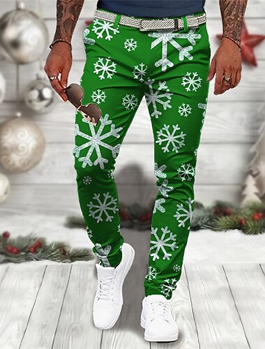  vánoce pánské vánoční scéna potištěné kalhoty sněhová vločka business ležérní 3d tisk šaty kalhoty outdoor denní nošení streetwear polyester víno černá modrá s m l střední pas elasticita kalhoty