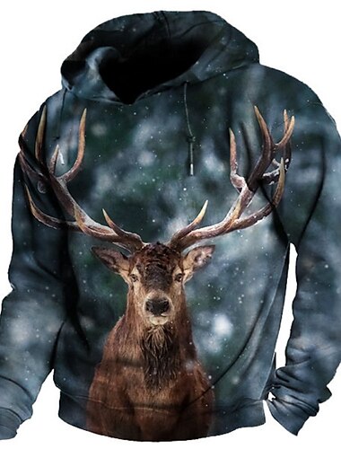  Herren Tier Rentier Hoodie Sweatshirt Kapuze Hoodies Pullover Hoodie Sweatshirt Kapuze Langarm Sweatshirt mit Kapuze Mit Kapuze Strassenmode 3D-Druck Täglich Sport Blau Braun Bedruckt Frühling