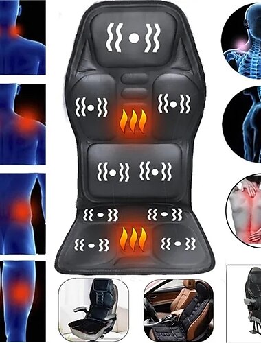  Black Back Massage Chair Car SUV Heat Seat /Cushion Neck Pain Lumbar Support Pad